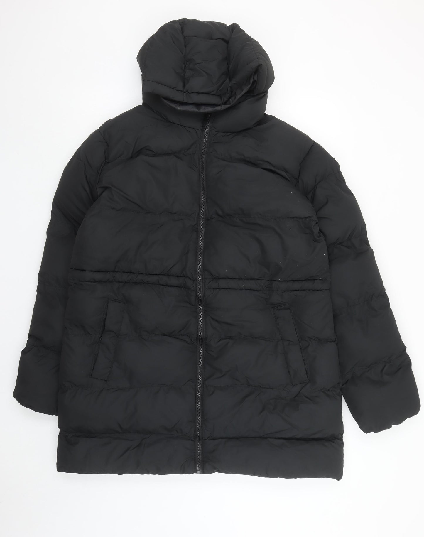 Boohoo Women Black Long Hooded Puffer Coat Size 12