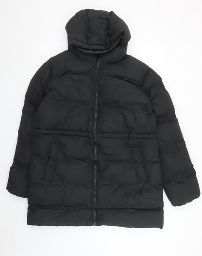 Boohoo Women Black Long Hooded Puffer Coat Size 12