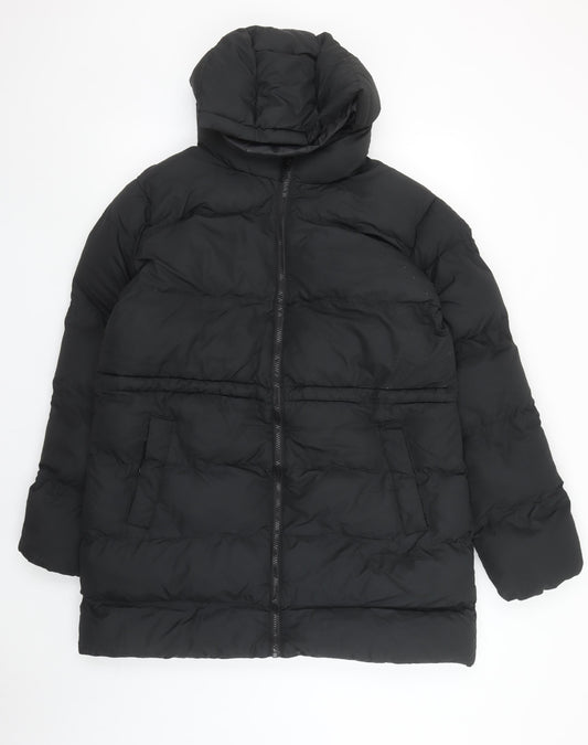 Boohoo Women Black Long Hooded Puffer Coat Size 12