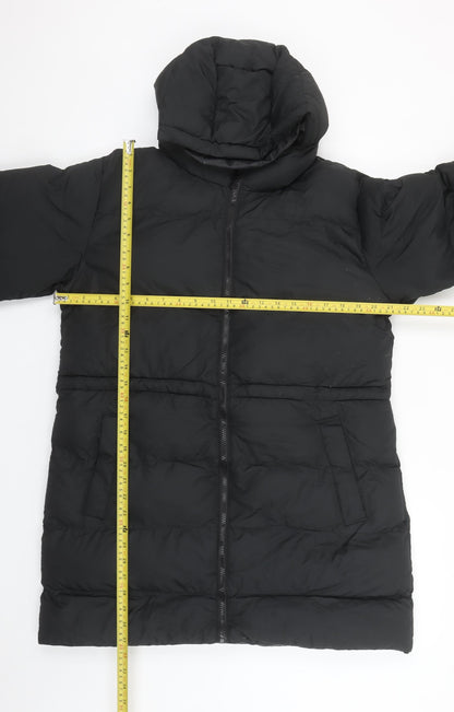Boohoo Women Black Long Hooded Puffer Coat Size 12