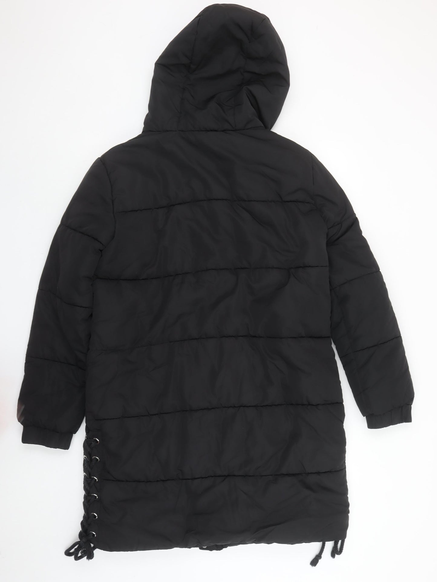 Boohoo Women Black Long Hooded Puffer Coat Size 12