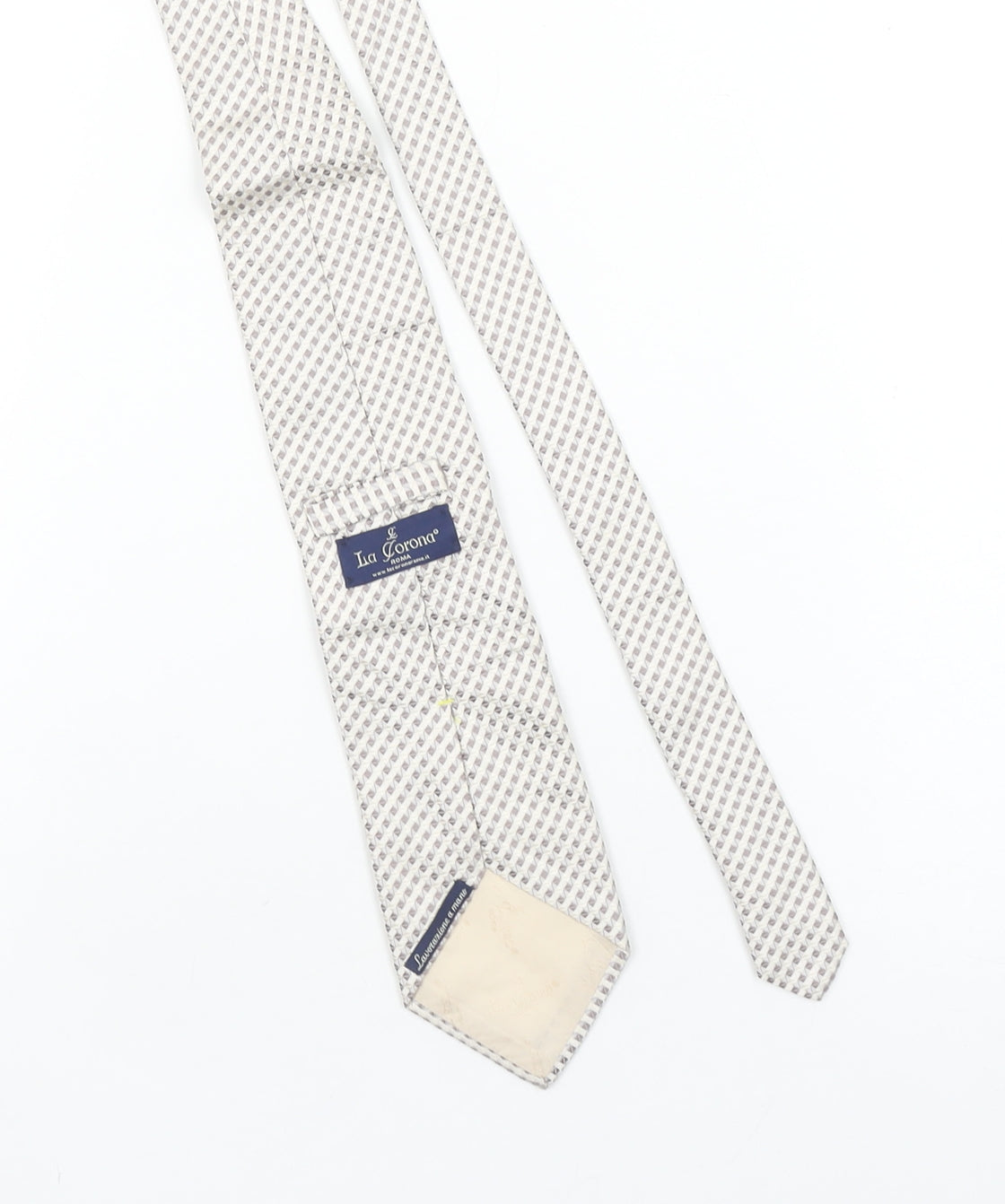 La Corona Men’s Beige Geometric Silk Tie – Designer Woven Style