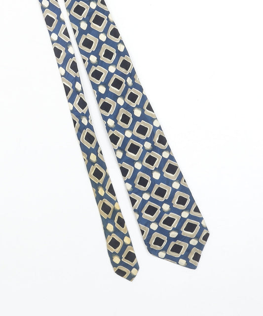 Rutherford Men's Blue Beige Geometric Pure Silk Tie Made in England