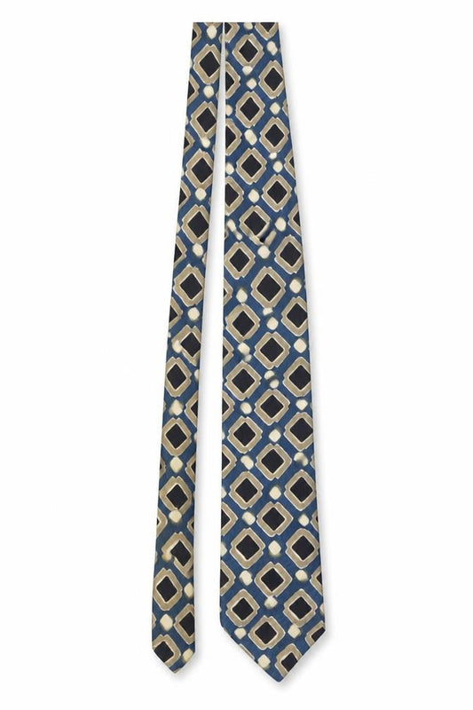 Mens Rutherford Blue Geometric 100% Silk Designer Tie