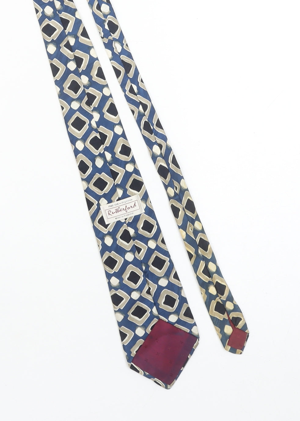 Rutherford Men's Blue Beige Geometric Pure Silk Tie Made in England