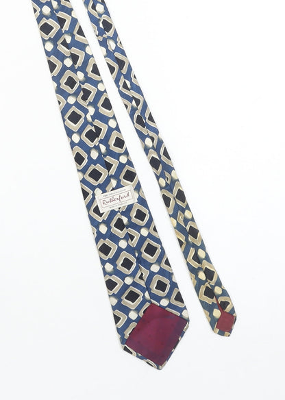 Rutherford Men's Blue Beige Geometric Pure Silk Tie Made in England