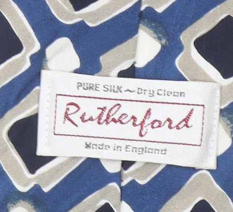 Rutherford Men's Blue Beige Geometric Pure Silk Tie Made in England