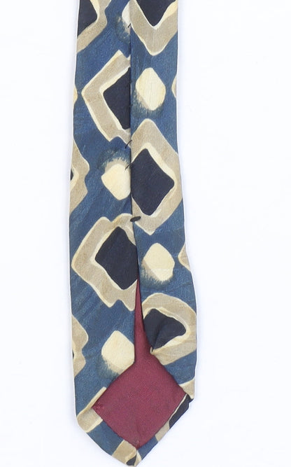 Rutherford Men's Blue Beige Geometric Pure Silk Tie Made in England