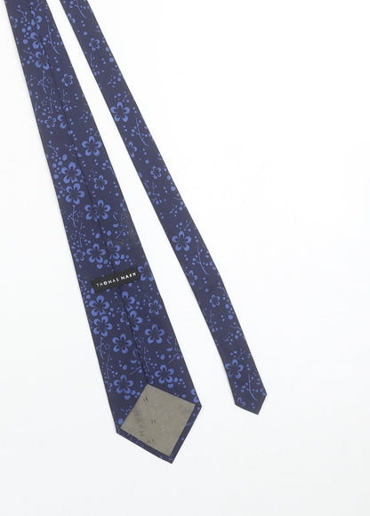 Thomas Nash Men's Blue Floral 100% Silk Designer Tie One Size