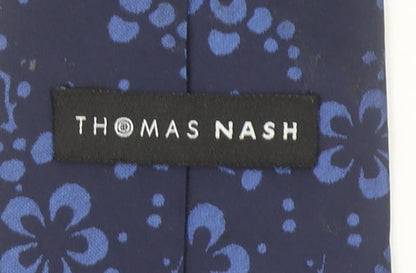 Thomas Nash Men's Blue Floral 100% Silk Designer Tie One Size
