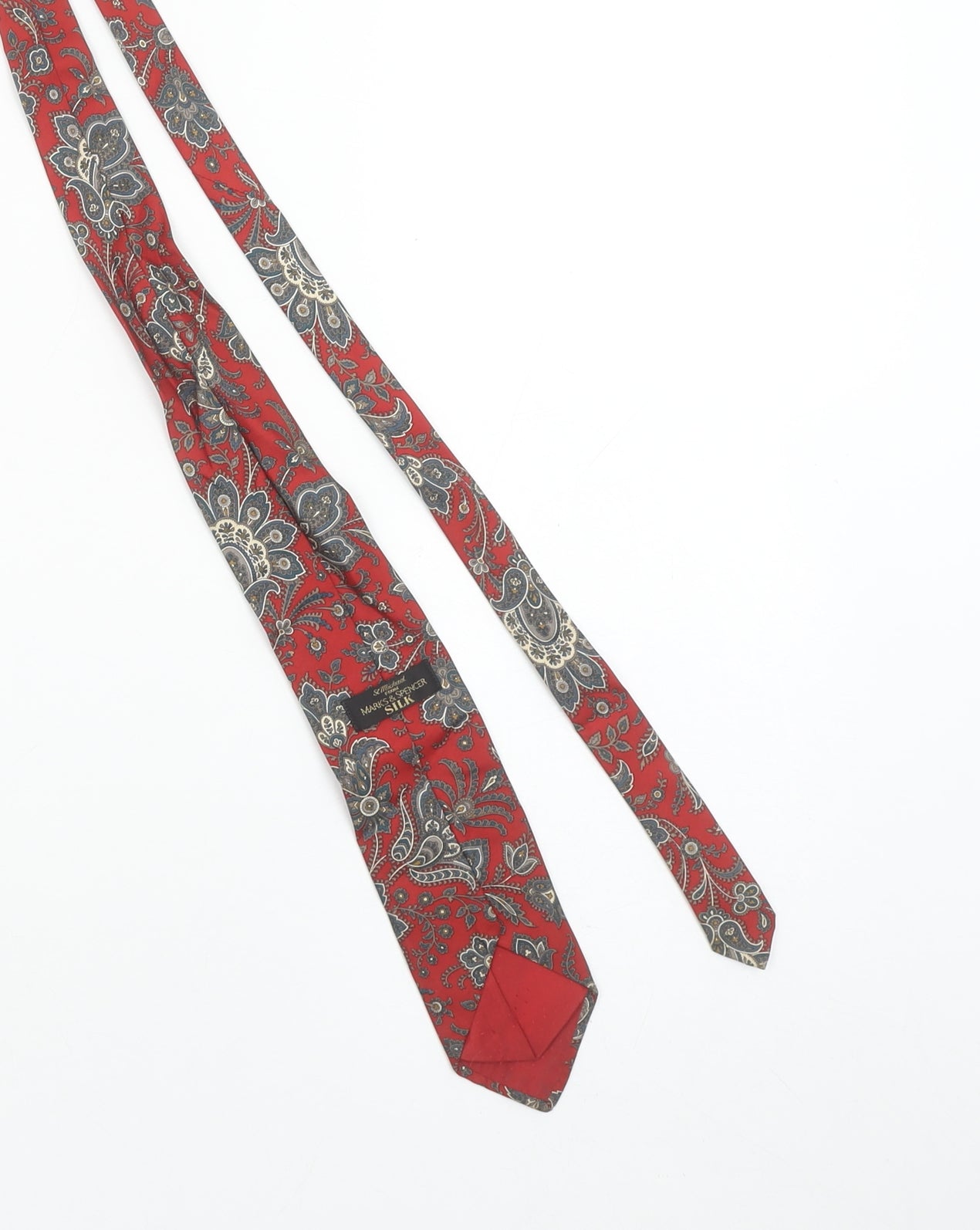 Mens Marks and Spencer Red Paisley 100% Silk Pointed Tie