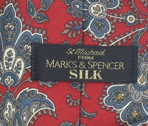 Mens Marks and Spencer Red Paisley 100% Silk Pointed Tie