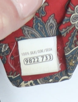 Mens Marks and Spencer Red Paisley 100% Silk Pointed Tie
