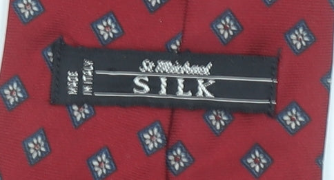 Marks and Spencer Men Red Silk Patterned Tie 176 Slim Style Made in Italy