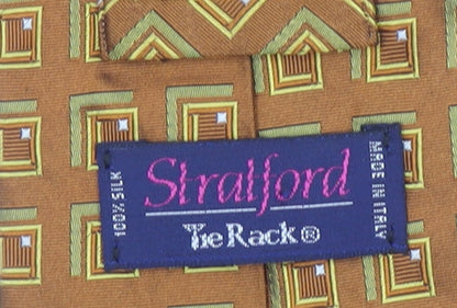 Stralford Tie Rack Men's Bronze Geometric 100% Silk Designer Tie