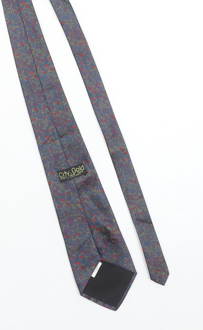 Mens City Gold Blue Paisley 100% Silk Designer Tie