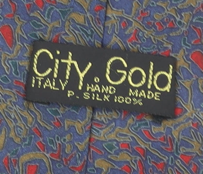 Mens City Gold Blue Paisley 100% Silk Designer Tie