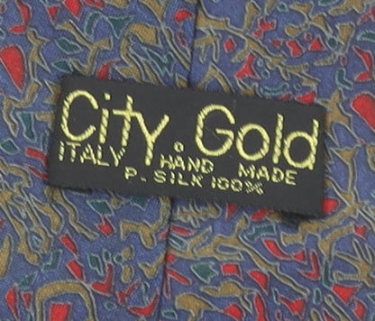Mens City Gold Blue Paisley 100% Silk Designer Tie