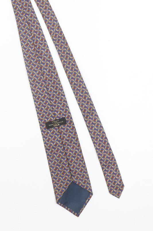 Marks and Spencer St Michael Blue Silk Geometric Men’s Tie One Size