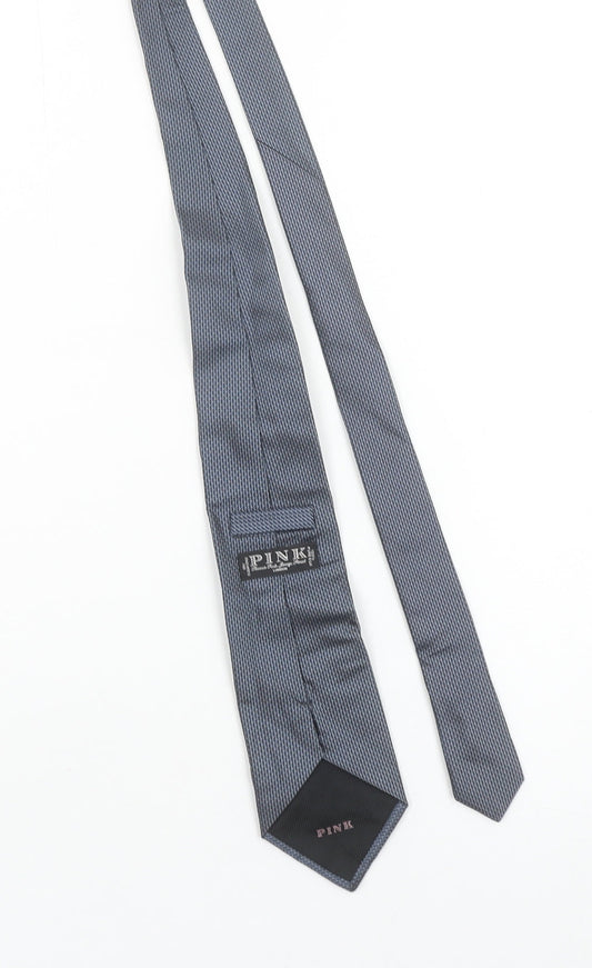 Mens Thomas Pink Grey Geometric 100% Silk Slim Tie