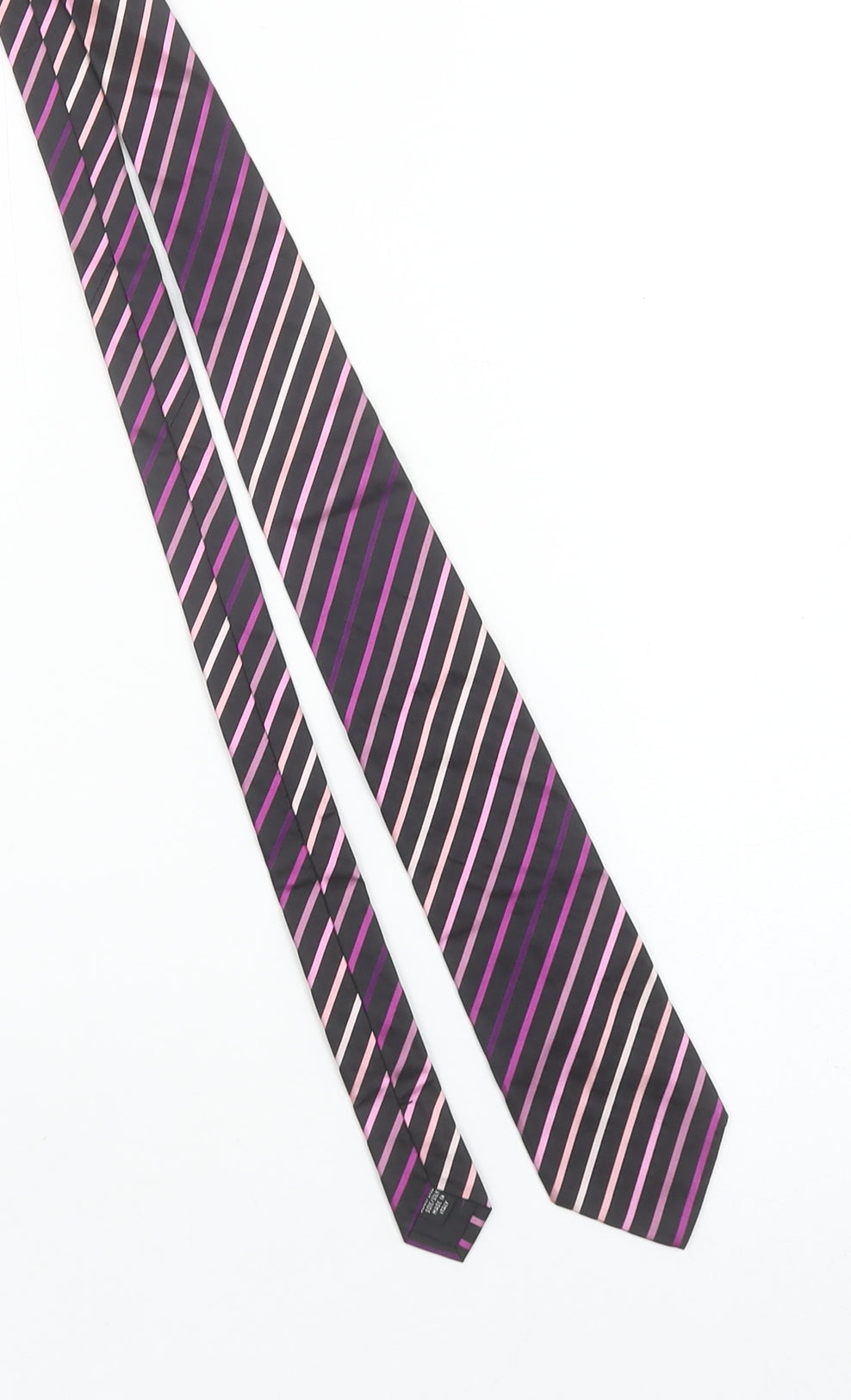 Fellini Men's Black Pink Purple Striped Pure Silk Tie