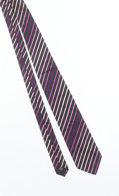 Fellini Men's Black Pink Purple Striped Pure Silk Tie