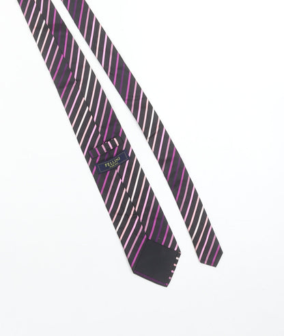 Fellini Men's Black Pink Purple Striped Pure Silk Tie