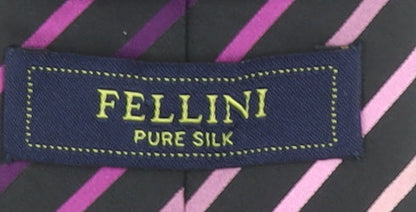 Fellini Men's Black Pink Purple Striped Pure Silk Tie