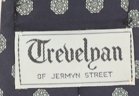 Mens Trevelyan of Jermyn Street Blue Geometric 100% Silk Pointed Tie