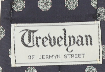 Mens Trevelyan of Jermyn Street Blue Geometric 100% Silk Pointed Tie