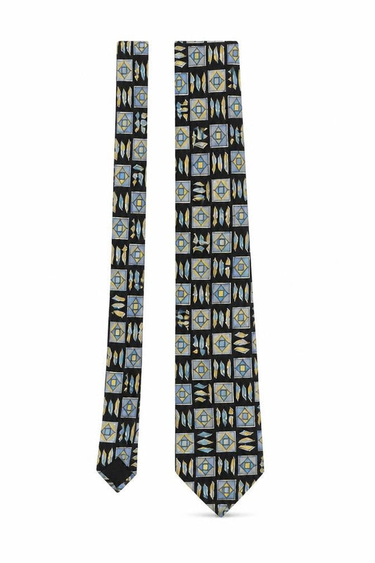 Mens Carnaval De Venise Black Geometric 100% Silk Designer Tie