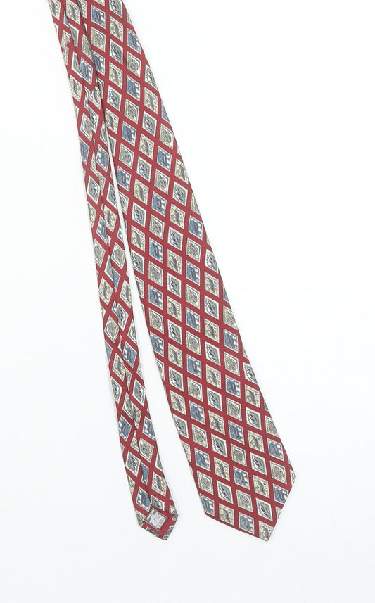 Marks and Spencer St Michael Men's Red Silk Geometric Designer Tie