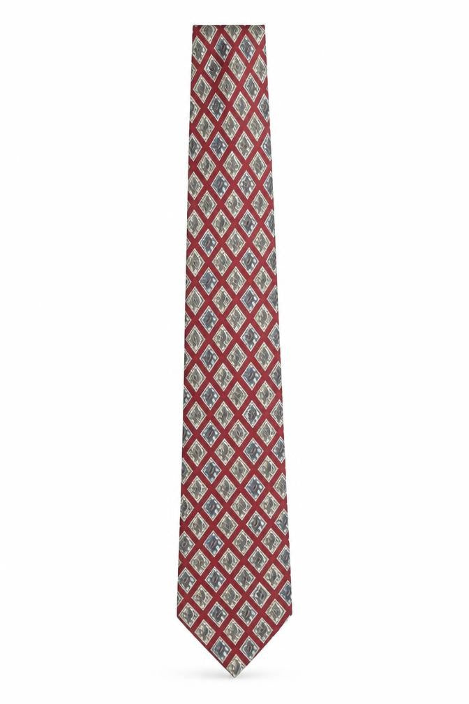 Mens Marks and Spencer Red Geometric 100% Silk Designer Tie