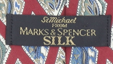 Marks and Spencer St Michael Men's Red Silk Geometric Designer Tie