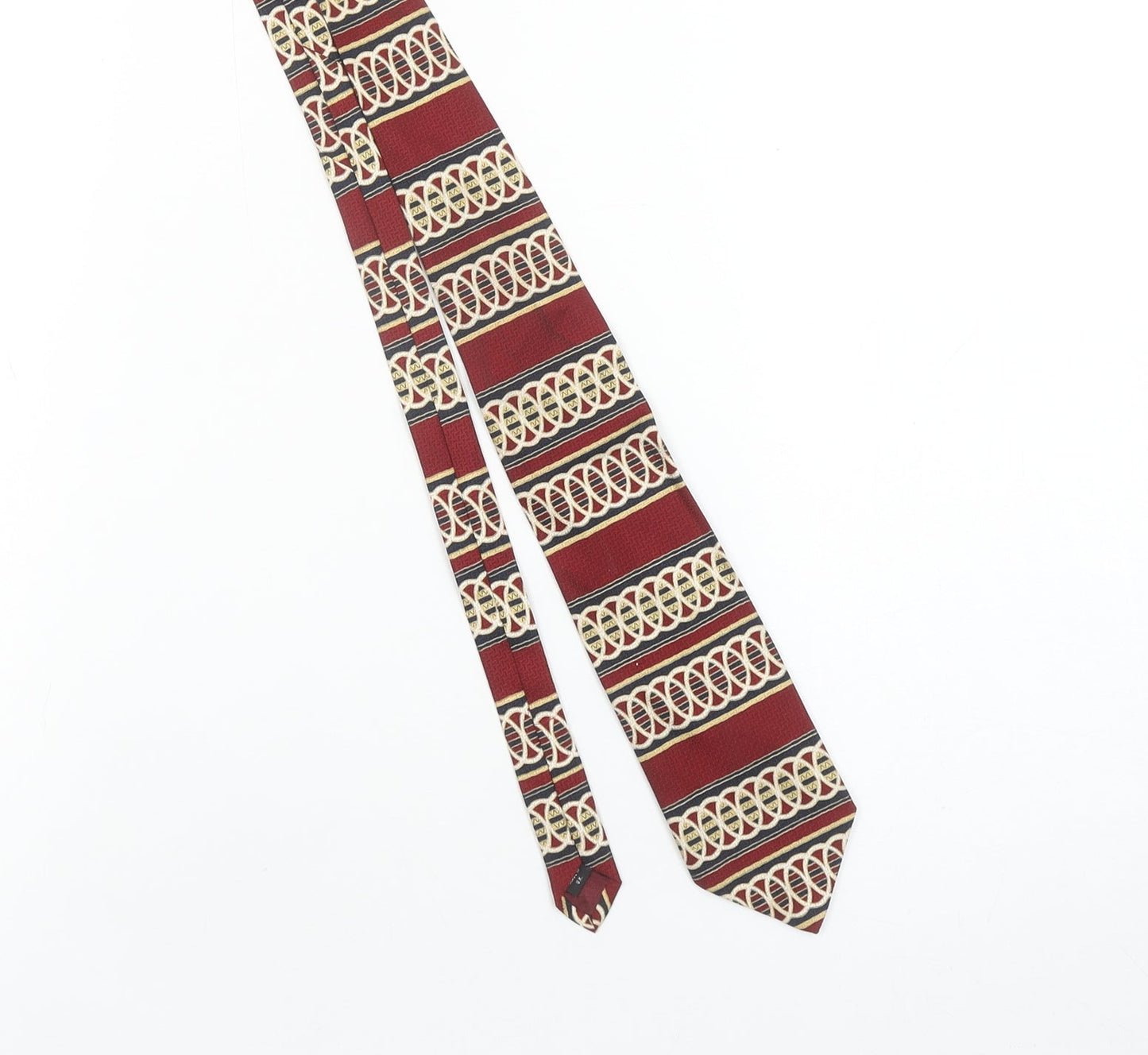 Henry Fox Men's Red Geometric Silk Tie Made in UK Vintage Pointed