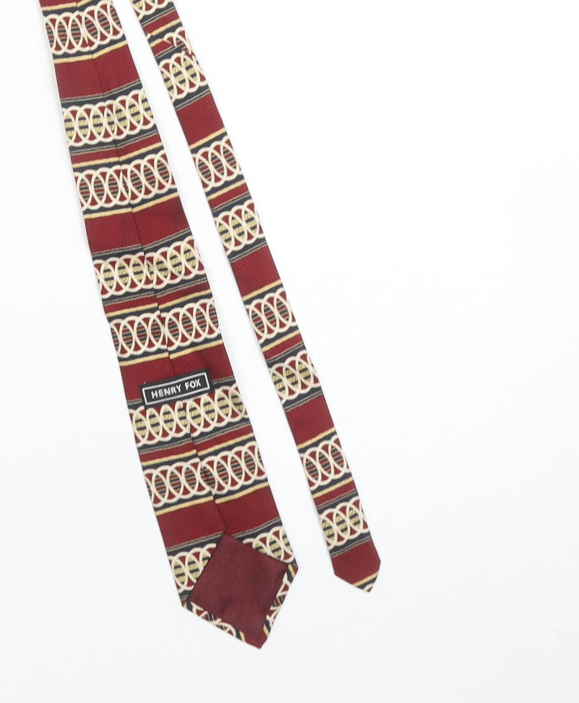 Henry Fox Men's Red Geometric Silk Tie Made in UK Vintage Pointed