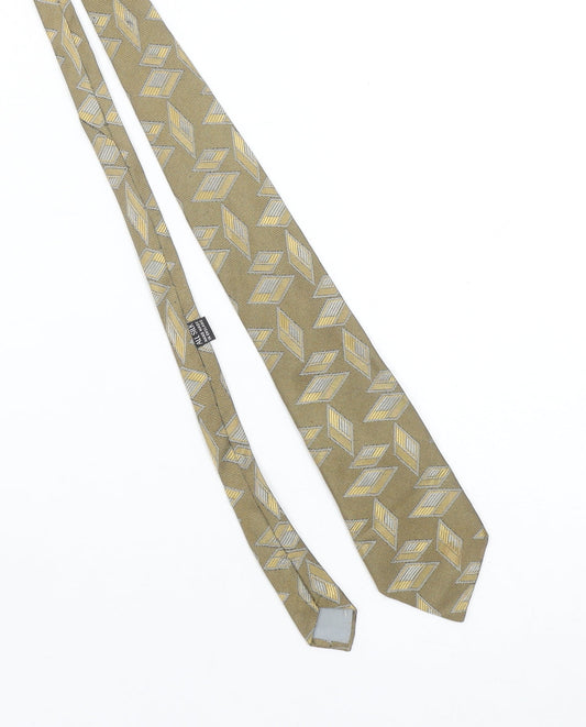 Mens John Harmer Beige Geometric 100% Silk Designer Tie