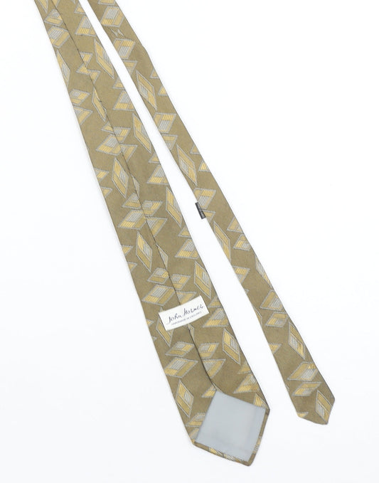 Mens John Harmer Beige Geometric 100% Silk Designer Tie