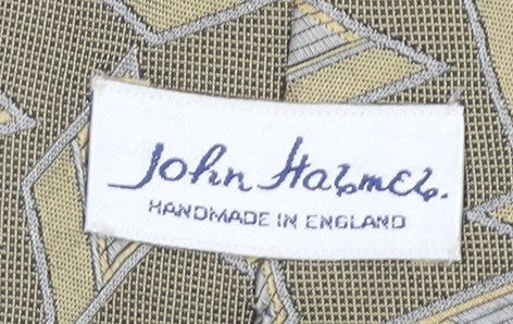 Mens John Harmer Beige Geometric 100% Silk Designer Tie