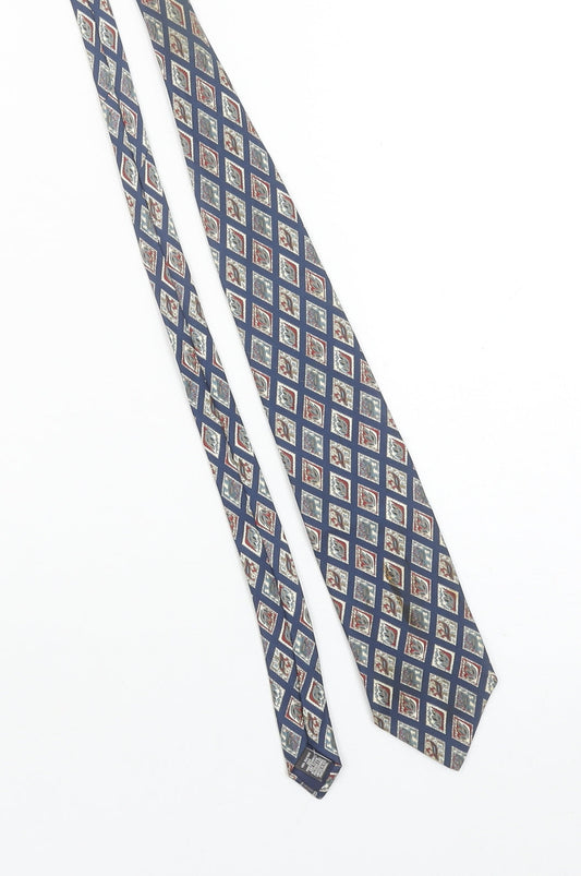 Mens Marks and Spencer Blue Geometric 100% Silk Designer Tie