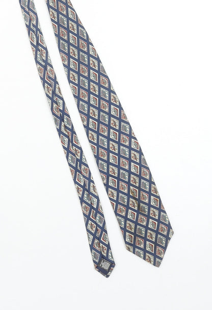 Mens Marks and Spencer Blue Geometric 100% Silk Designer Tie