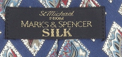 Mens Marks and Spencer Blue Geometric 100% Silk Designer Tie