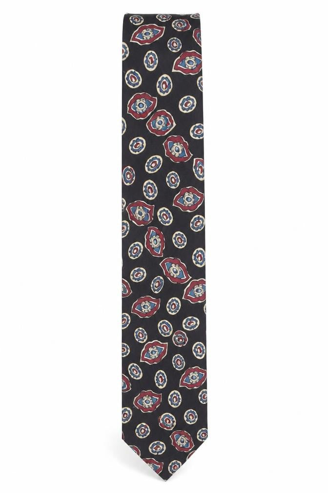 Mens Frances Helleman Black Paisley 100% Silk Pointed Tie