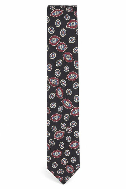 Mens Frances Helleman Black Paisley 100% Silk Pointed Tie