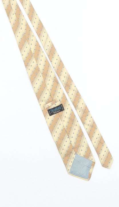 Mens Stratford Tie Rack Beige Striped 100% Silk Designer Tie