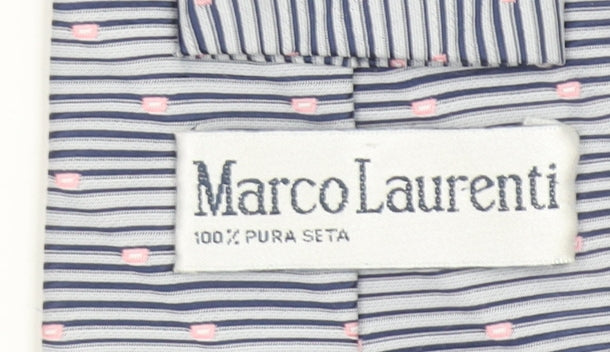 Mens Marco Laurenti Blue Striped 100% Silk Pointed Tie