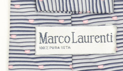 Mens Marco Laurenti Blue Striped 100% Silk Pointed Tie