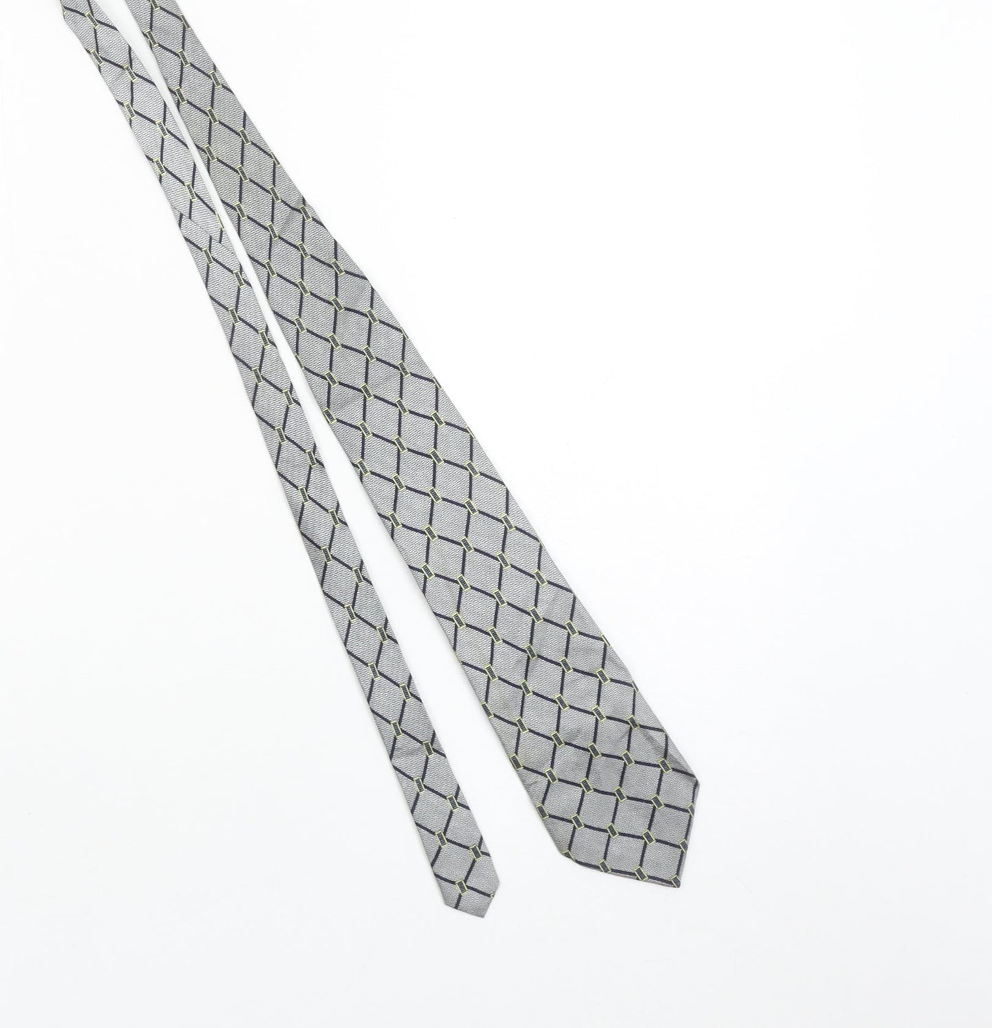 Mens Silkworm London Grey Geometric 100% Silk Slim Tie