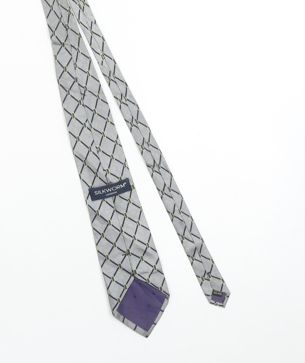 Mens Silkworm London Grey Geometric 100% Silk Slim Tie