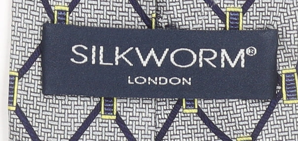 Mens Silkworm London Grey Geometric 100% Silk Slim Tie